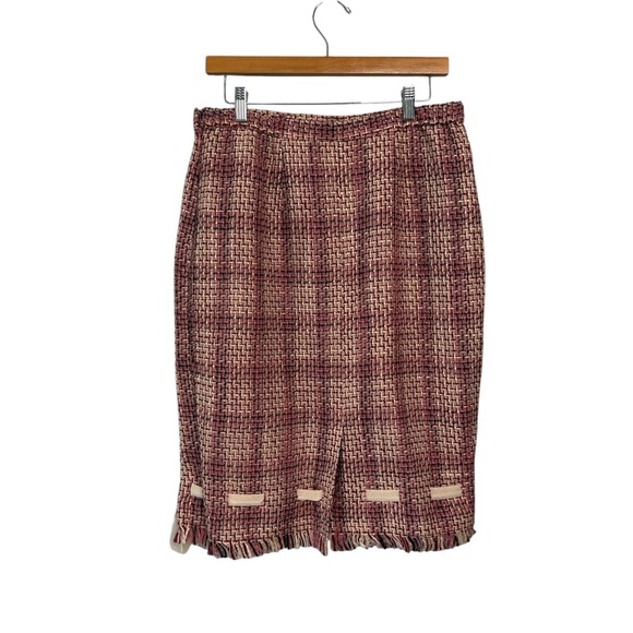 Pamela McCoy Tweed Skirt Suit Set Blazer Pencil Skirt Fringe Ribbon Trim Size M - Picture 14 of 15